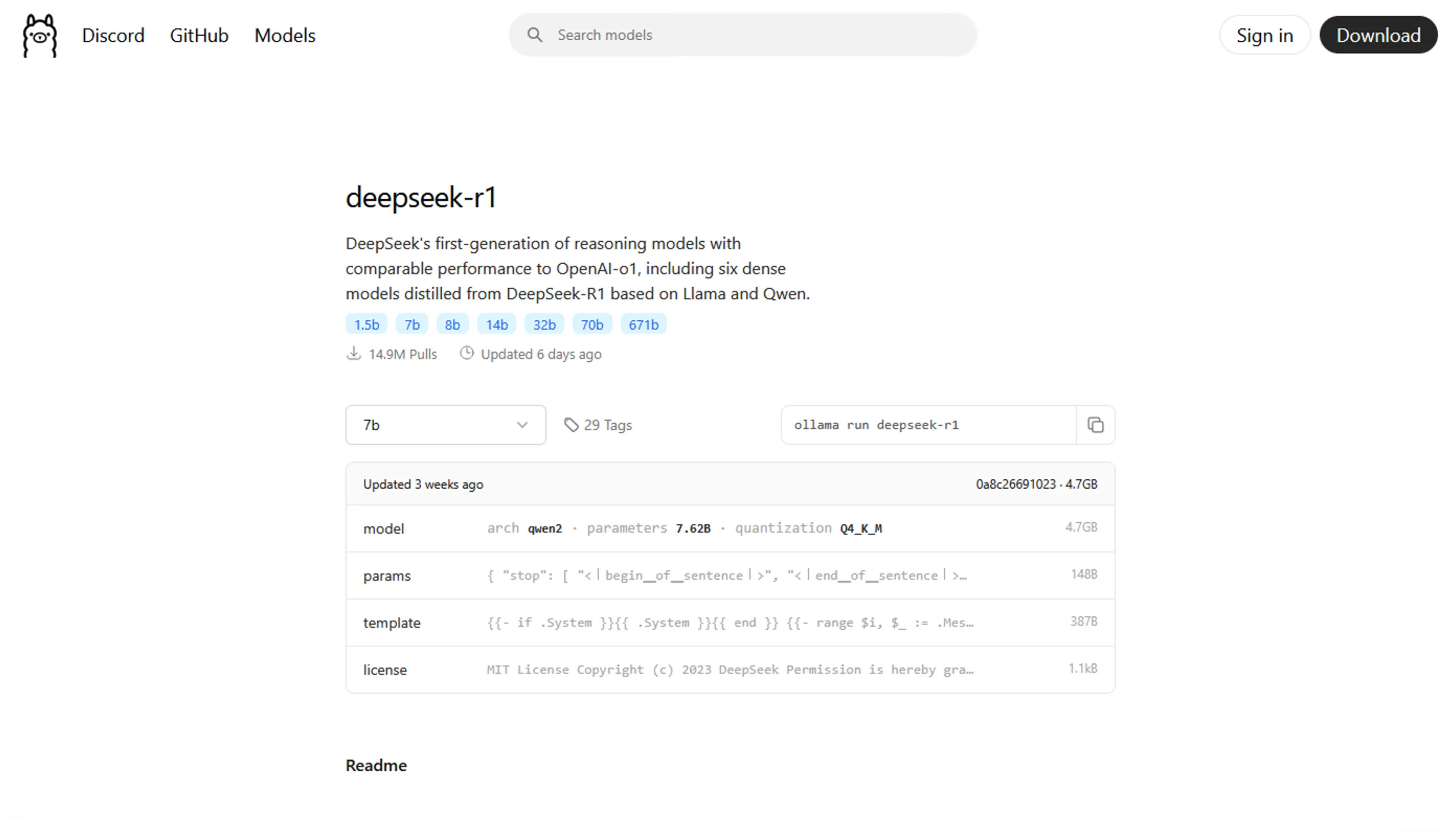 DeepSeek page on Ollama