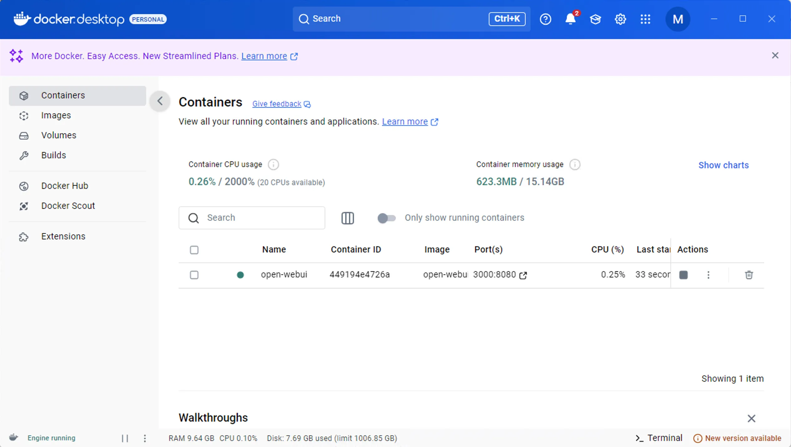 Docker Desktop running