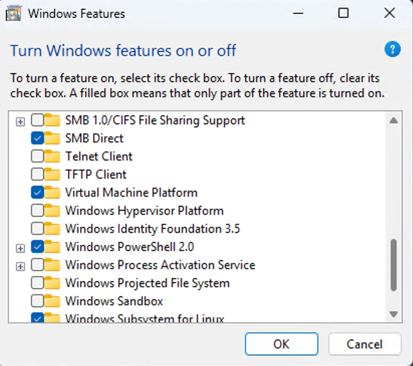 Windows Features – Virtual Machine Platform
